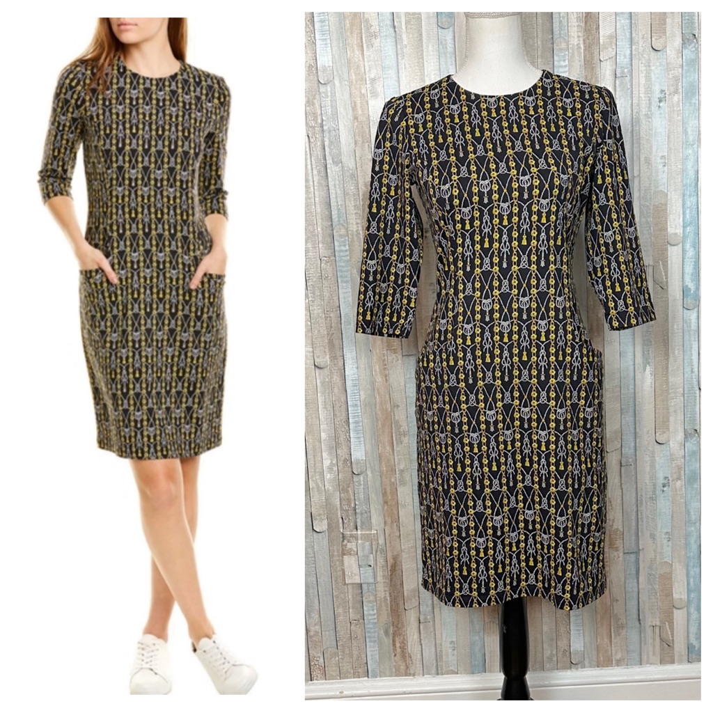 J Mclaughlin Xs Catalyst Rope & Chain Link Signature Catalina Cloth Sheath Dress